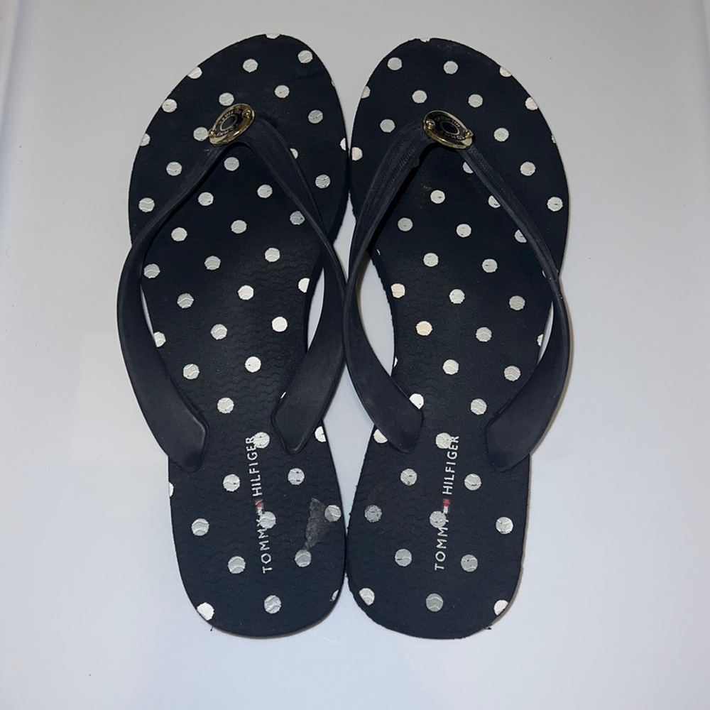 Tommy Hilfiger Sandals Dark Blue and White Dots Gold emblem 7/8
